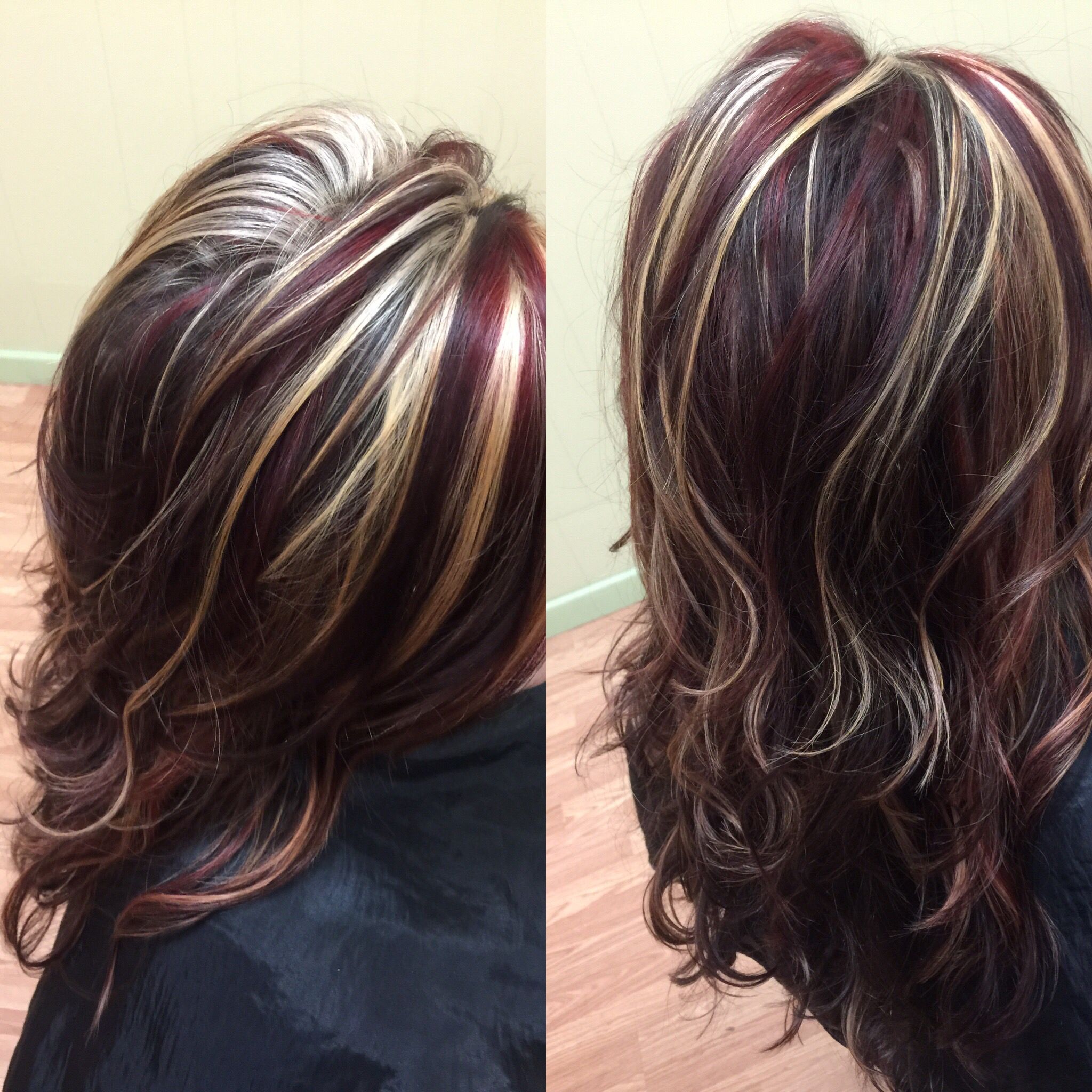 Колорирование волос на темные волосы фото до и после на короткие с красными полосами