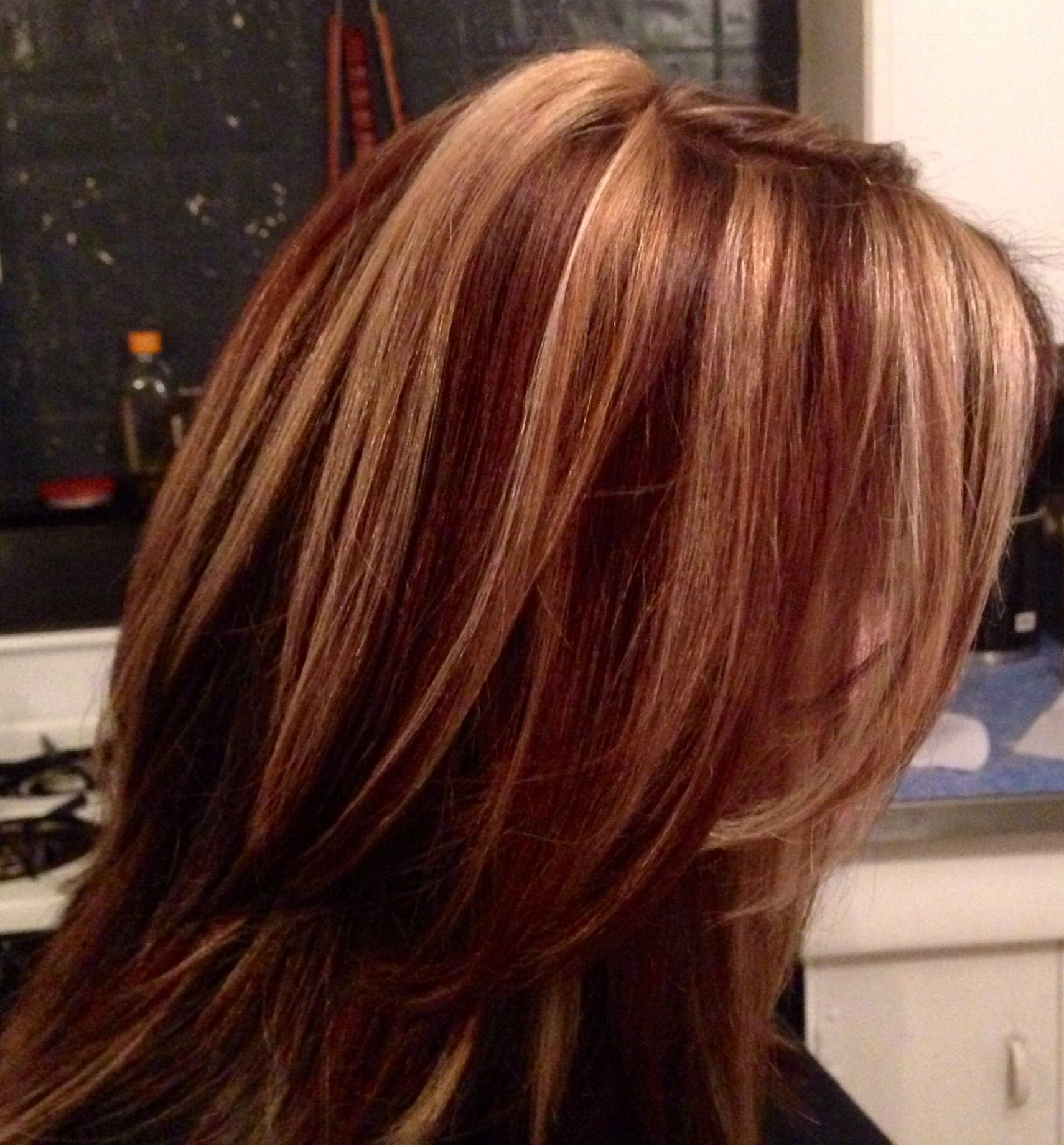 Колорирование на темные волосы средней длины фото в коричневой медных цвете