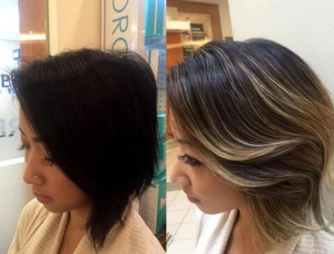 Темные волосы и светлые волосы фото до и после на короткие волосы