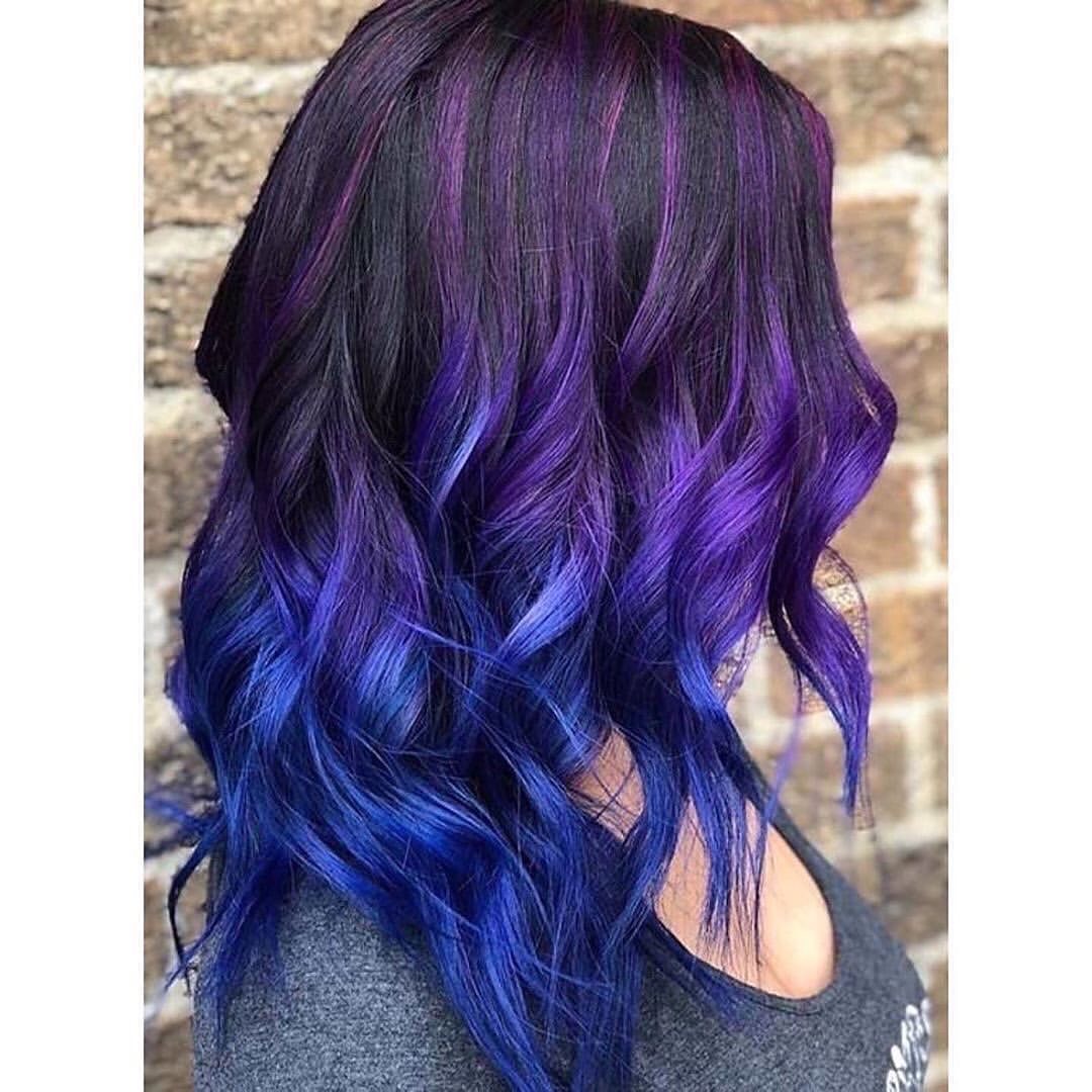 Фиолетово голубое окрашивание волос