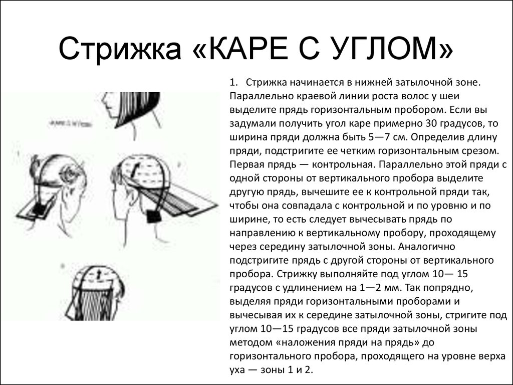 Схема выполнения стрижки каре на удлинение