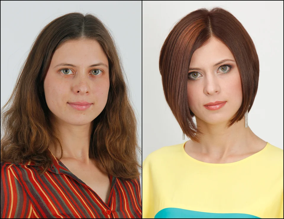 Стрижка до и после женская. До и после стрижки длинных волос. Преображение до и после стрижки. Стрижки до и после на средние волосы.